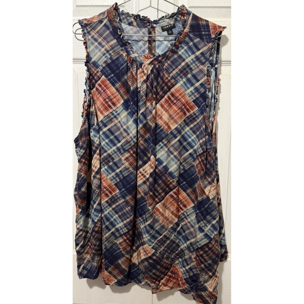 Torrid 5 Madras Plaid Patchwork Boho Top Prairie hippie peasant western 5x shirt